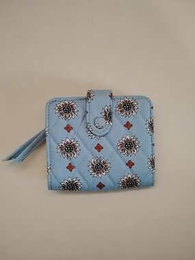 Vera Bradley Light Blue Quilted Floral Wallet with Red Accents